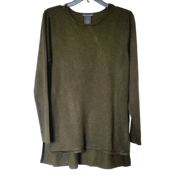 Chelsea & Theodore Sweaters - Chelsea & Theodore Olive High-Low Lightweight  Crewneck Sweater
